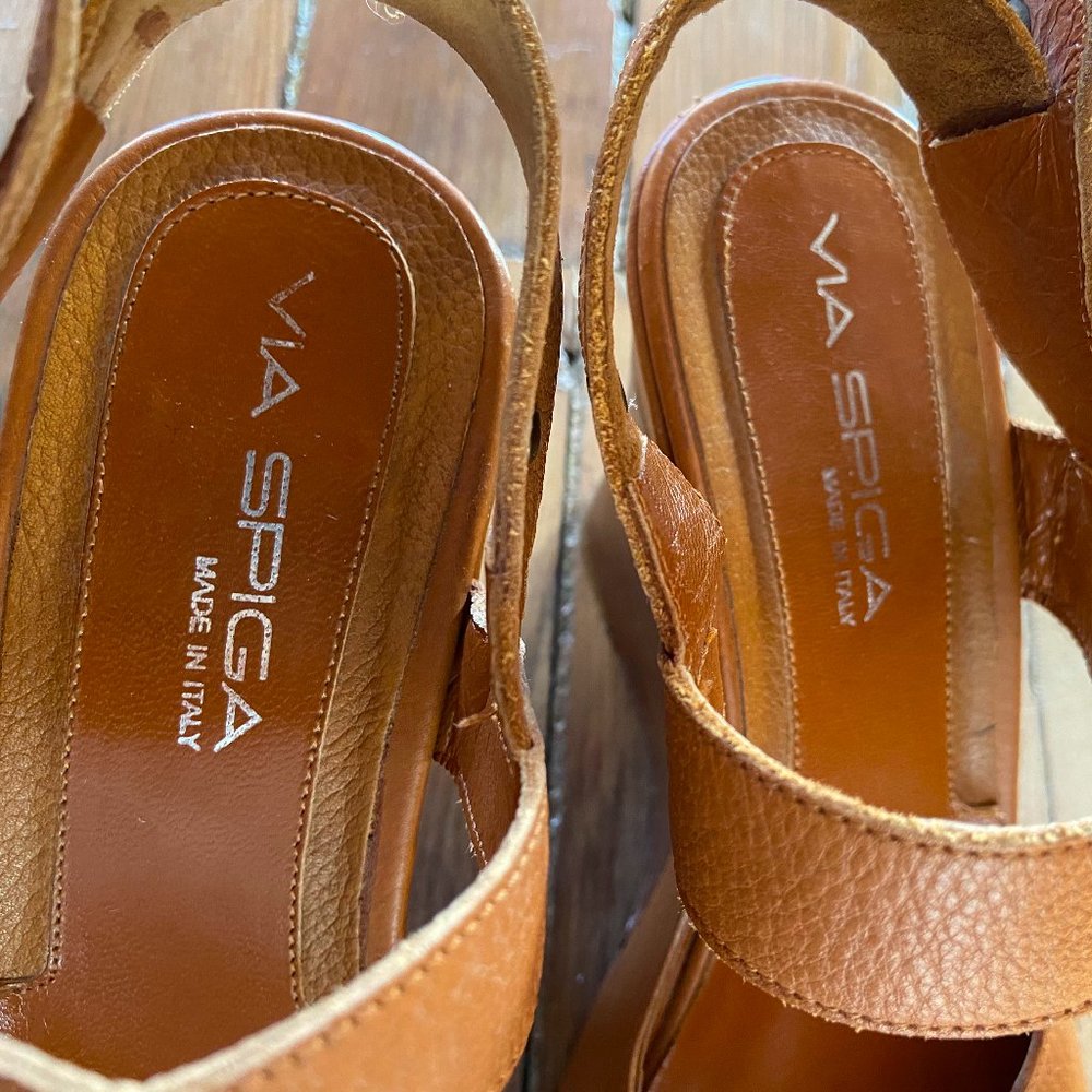 Via Spiga Italian Wedge Leather Sandal Heels - Picture 6 of 15